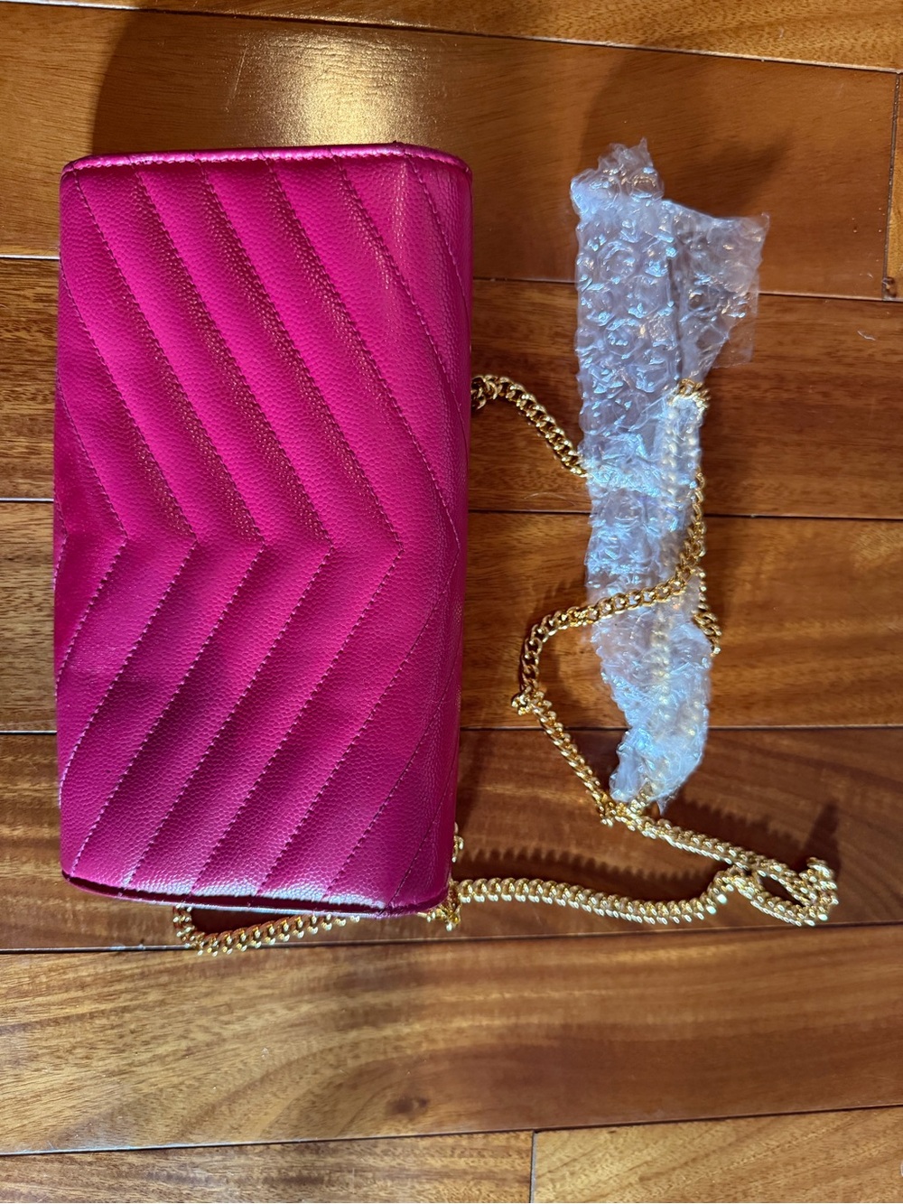 YSL Hot Pink Clutch with gold chain - Picture 6 of 13